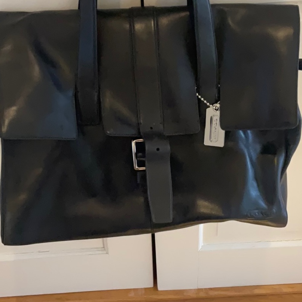 NWOT LARGE UNISEX COACH BLACK LEATHER WEEKEND TRAVEL BAG, Dustbag incl - Picture 4 of 12